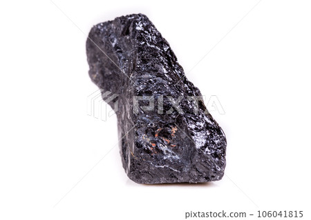 Macro mineral stone sorrel - black tourmaline on white background 106041815