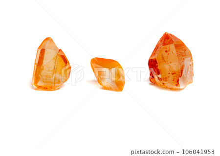 Macro mineral stone Lemurian Crystal a white background 106041953