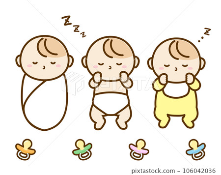 Baby illustration set of sleeping baby, swaddle and diaper and baby clothes 106042036