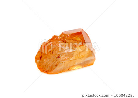 Macro mineral stone Lemurian Crystal a white background 106042283