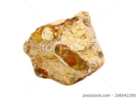Macro Opal mineral stone in rock on white background Macro Opal mineral stone in rock on white background 106042290