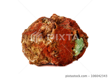 Macro mineral stone Adamite on a white background 106042343