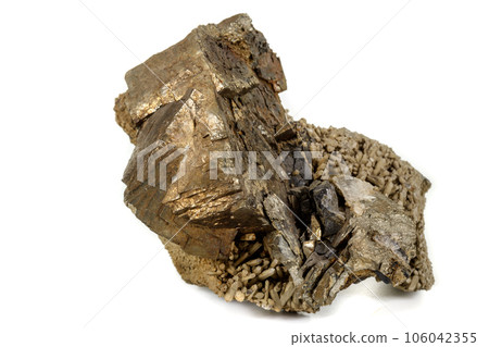 Macro mineral pyrite stone white background Macro mineral pyrite stone white background 106042355