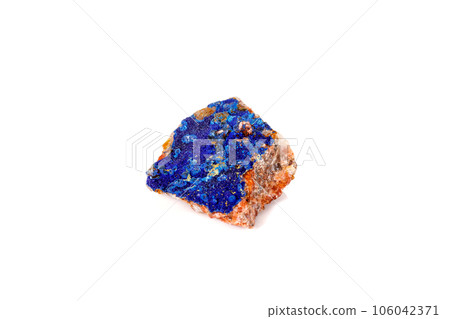 Macro mineral stone Malachite and Azurite against white background 106042371
