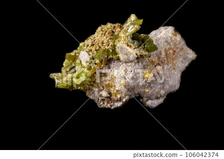 Macro Pyromorphite mineral stone on a black background Macro Pyromorphite mineral stone on a black background 106042374