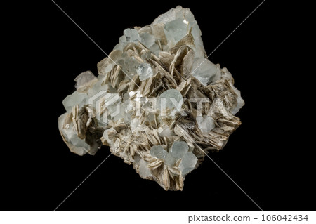 Macro mineral stone Aquamarine in rock on a black background Macro mineral stone Aquamarine in rock on a black background 106042434