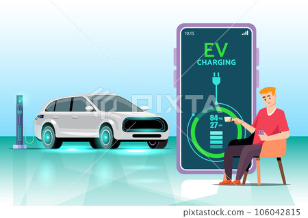 Mobile application that tells the charging status of the electric vehicle. mobile application for EV car management. Concept of electric vehicle charge. 106042815