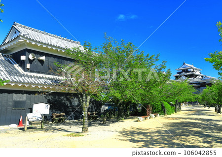 [Ehime Prefecture] Matsuyama Castle in sunny weather (bathing turret and castle tower) 106042855