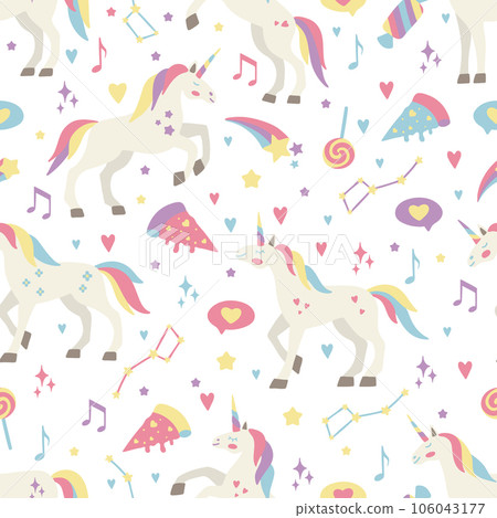 Seamless background with unicorns. Perfect for kids design, fabric, packaging, wallpaper, textile, apparel 106043177