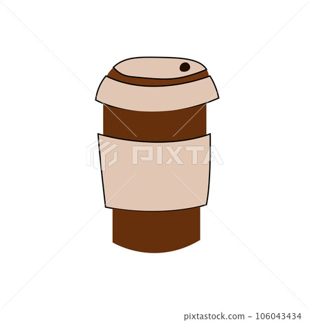Isolated cartoon doodle illustration of plastic coffee cup. Hot drink sale shop cafe and restaurants. Isolated cartoon doodle illustration of plastic coffee cup. Hot drink sale shop cafe and restaurants. 106043434
