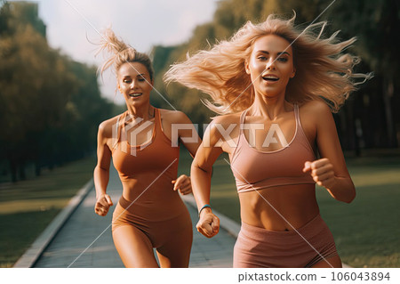 Girls Running in Athletic Attire Girls Running in Athletic Attire 106043894