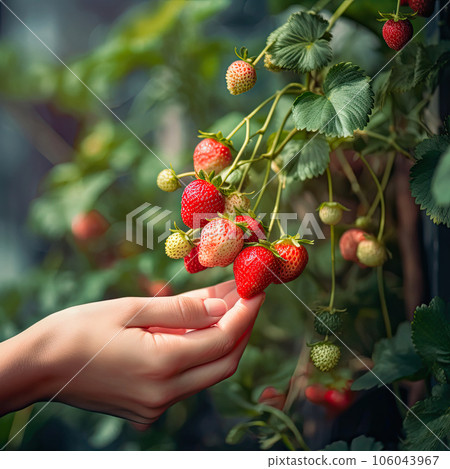 Picking Plump Strawberries on a Sunny Day 106043967