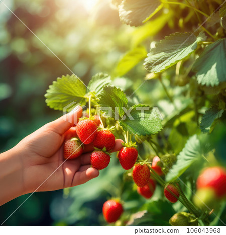 Hand Selects Ripe Red Strawberries from the Tree Hand Selects Ripe Red Strawberries from the Tree 106043968