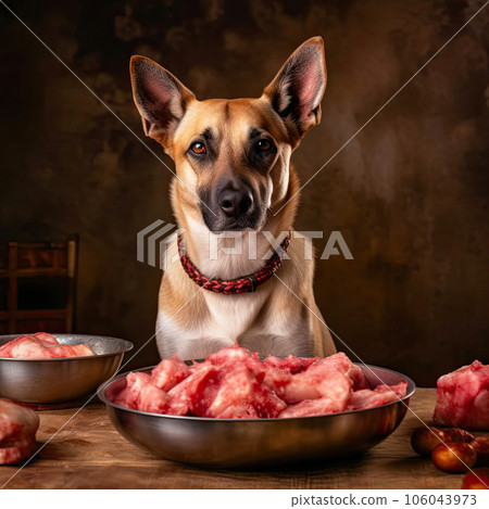 Dog Devours Raw Meal 106043973