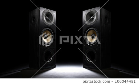 Dual Speakers on Dark Background 106044481