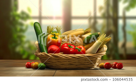 Fresh Vegetables in Wicker Basket 106044535