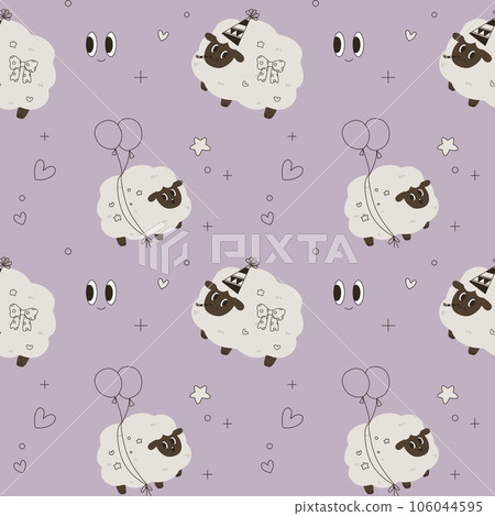 Seamless pattern with cute sheep cartoon birthday party for baby shower ,nursery ,wallpaper ,book cover 106044595