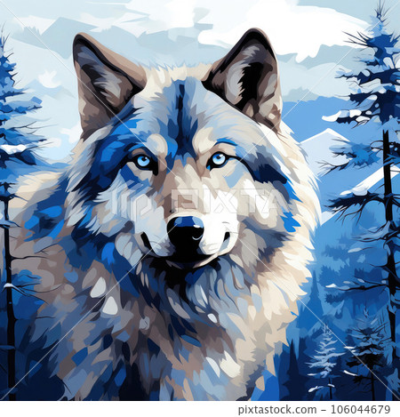 Close-Up Wolf Art in Snowy Vector 106044679