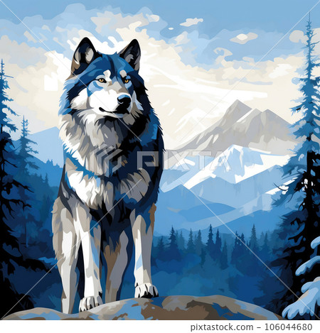 Vector Wolf Portrait Amid Snowy Trees 106044680