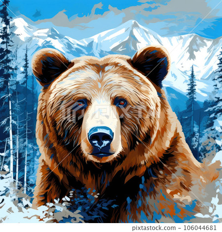 Majestic Bear Portrait: Blue and White Vector Art 106044681