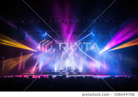 Energetic Stage Setup with Smoke and Colorful Lights Energetic Stage Setup with Smoke and Colorful Lights 106044766