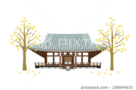 秋天的銀杏和寺廟圖 106044833