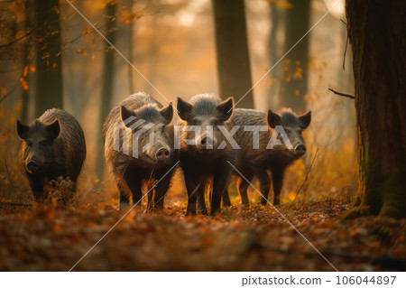 Nature's Foragers: Wild Boar Family 106044897