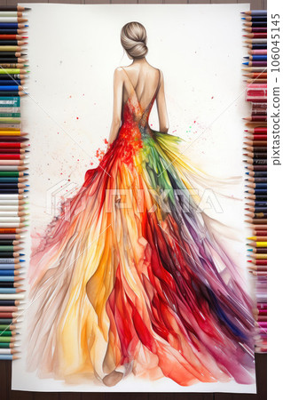 Colorful Couture: Gown Crafted from Watercolor Pencils 106045145