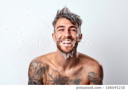Whimsical Tattoo Tale: Delicate Wash Portrait in Solar Glow 106045238