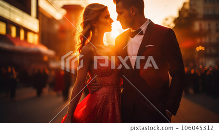 Sunset Stroll of a Chic Couple 106045312