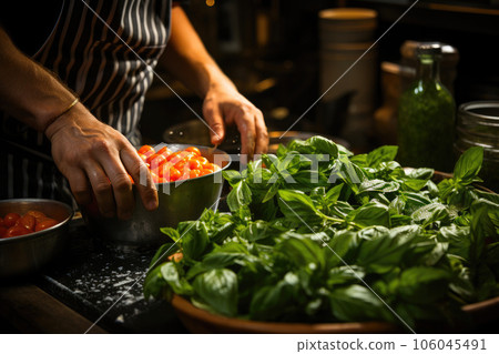 Basil Infusion into Tomato Soup Basil Infusion into Tomato Soup 106045491