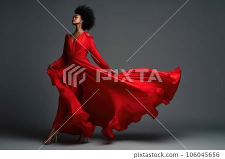 Elegant African Beauty: Dancing in Red Silk Elegant African Beauty: Dancing in Red Silk 106045656
