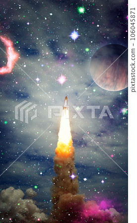 Spaceship begins the mission. New Ship flies to another planet. Elements of this image furnished by NASA Spaceship begins the mission. New Ship flies to another planet. Elements of this image furnished by NASA 106045871