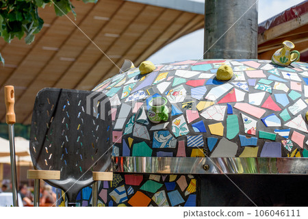 Traditional italian wood fired pizza oven and pizza peel 106046111