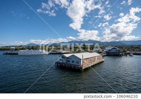 View of Port Angeles, Washington and Olympic Mountains from harbor. View of Port Angeles, Washington and Olympic Mountains from harbor. 106046210