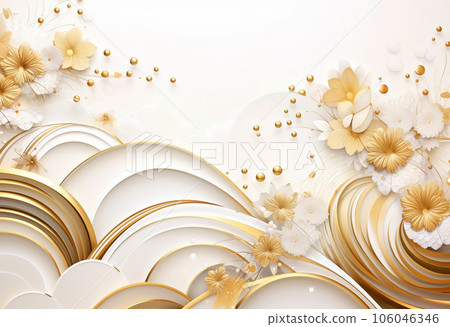 金色波浪幾何抽像日本圖案背景 106046346