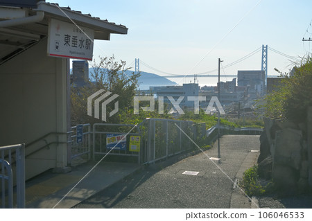 Scenery of the Suma/Shioya area on a sunny day The sea and the railway Scenery of the Suma/Shioya area on a sunny day The sea and the railway 106046533