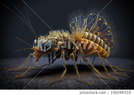 Dust mite magnified through an electron microscope created by generative AI 106046559