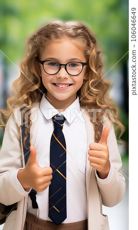 cheerful teen girl in school uniform carry backpack, school fashion cheerful teen girl in school uniform carry backpack, school fashion 106046649
