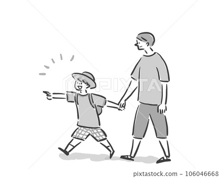 Parent and child holding hands (line drawing) 106046668