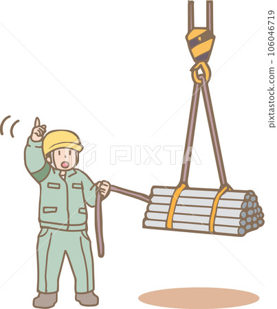 Construction worker giving crane guidance instructions for slinging work Construction worker giving crane guidance instructions for slinging work 106046719