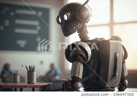 Artificial intelligence machine learning in classroom . Education concept created by generative AI 106047168