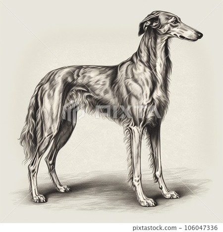Greyhound, engaving style, close-up portrait, black and white drawing, hunting dog Greyhound, engaving style, close-up portrait, black and white drawing, hunting dog 106047336