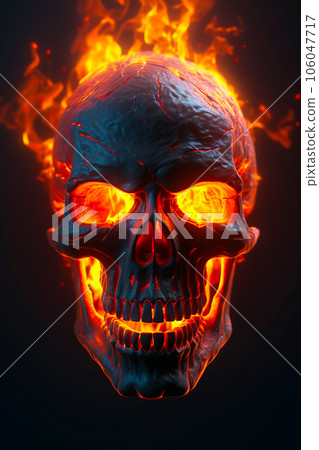 Skull with glowing eyes and flame in its mouth is shown in this image. Generative AI Skull with glowing eyes and flame in its mouth is shown in this image. Generative AI 106047717