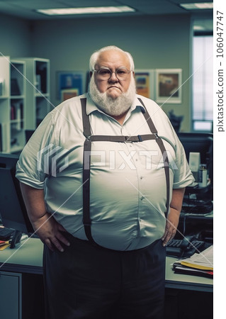 Man with beard and glasses standing in front of computer desk. Generative AI 106047747