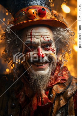 Man with clown makeup and hat on his head. Generative AI Man with clown makeup and hat on his head. Generative AI 106047930