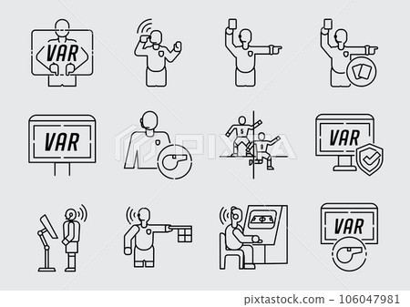 VAR technology with referees icon set 106047981
