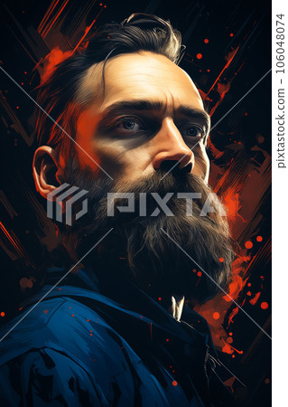 Man with beard and beardcut in portrait. Generative AI 106048074