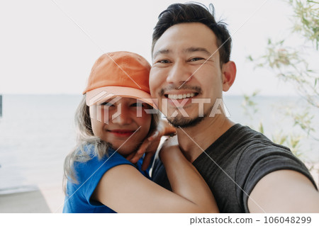 Funny and cheerful selfie portrait of couple lover. Funny and cheerful selfie portrait of couple lover. 106048299