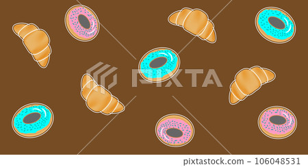 seamless pattern with croissants and donuts on chocolate background Vector EPS10 seamless pattern with croissants and donuts on chocolate background Vector EPS10 106048531